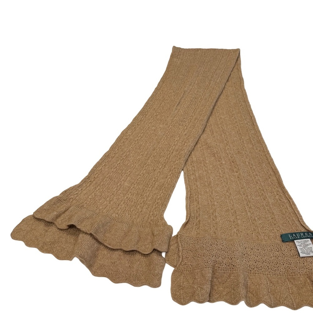 Lauren Ralph Lauren Women’s Scarf Cable Knit Ruffled Edge Wool/ Cashmere